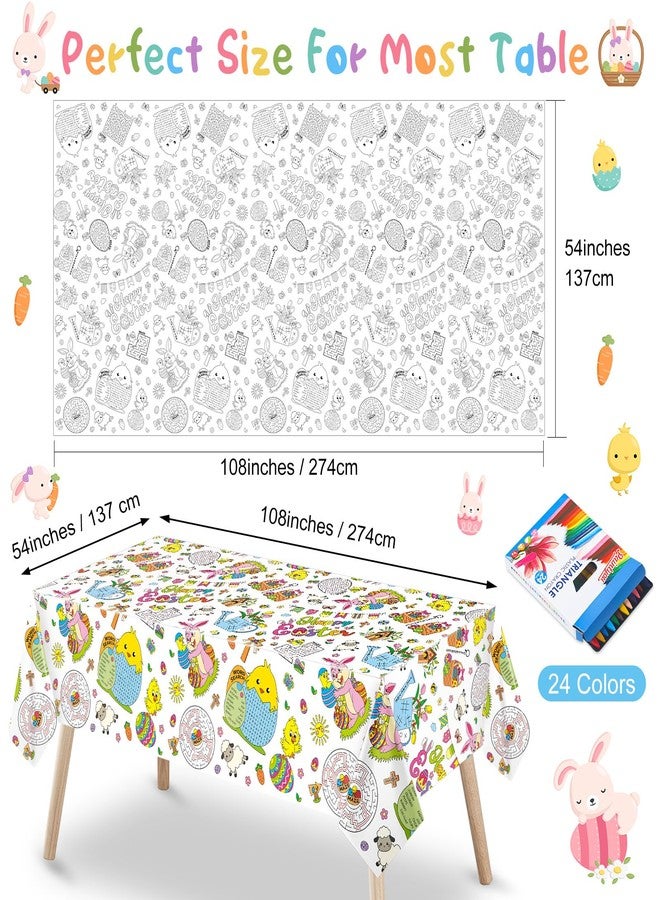 Faccito Easter Coloring Tablecloth 108 x 54 Inch Easter Bunny Egg Coloring Poster with 24 Crayons Giant Paper Table Cover for Holiday Party Gifts Family Activities - Image 2